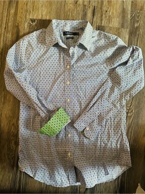 Ralph Lauren Men's Printed Button-Up Shirt in Beige and White with Accent